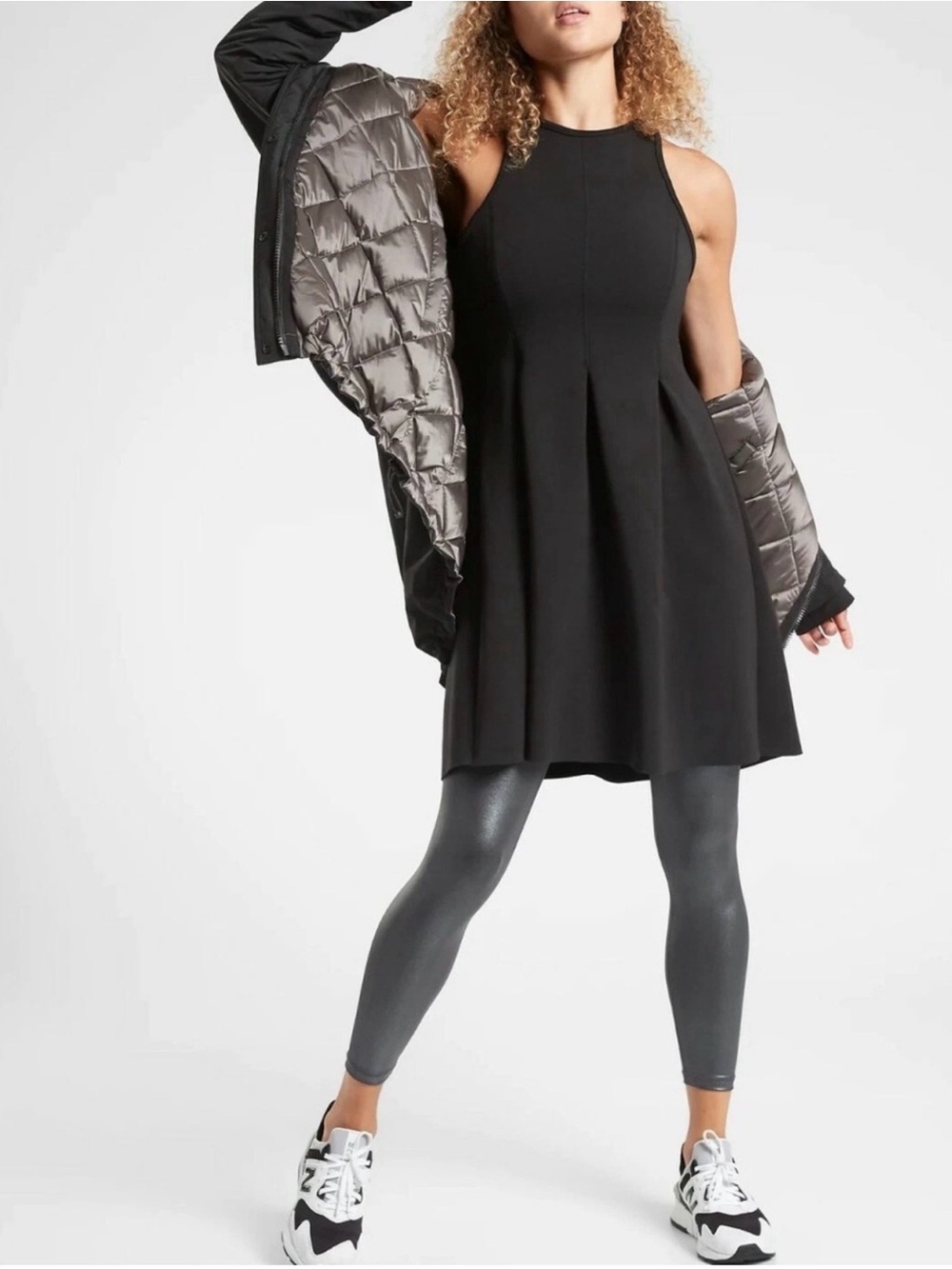 Athleta En Route Scuba Dress Small Black Fit & Flare Pleated Sporty NWT $108 S